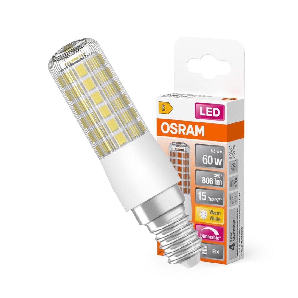 LED žiarovka T20 Tubular E14 6,5W = 60W 806lm 2700K Warm 320° Dimmable SPECIAL Osram