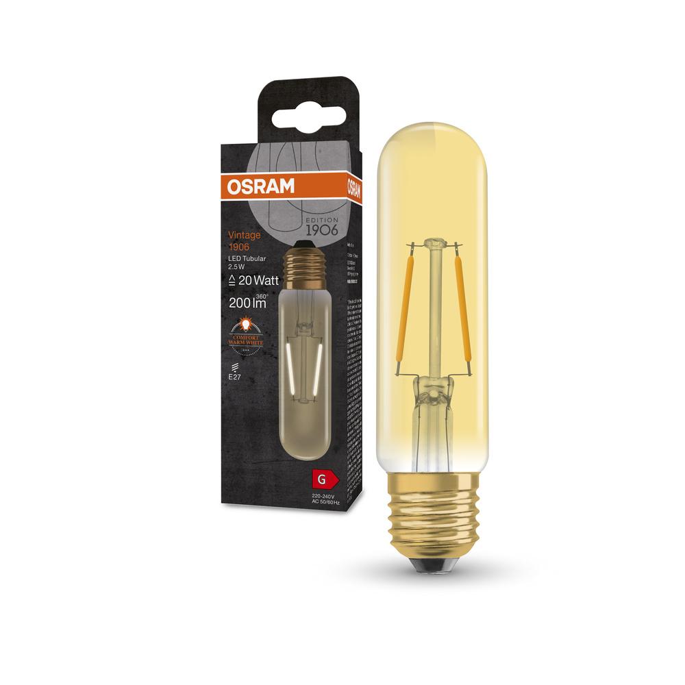 LED trubicová dekoratívna žiarovka E27 2,5W = 20W 200lm 2000K Warm 300° Vintage 1906 Osram
