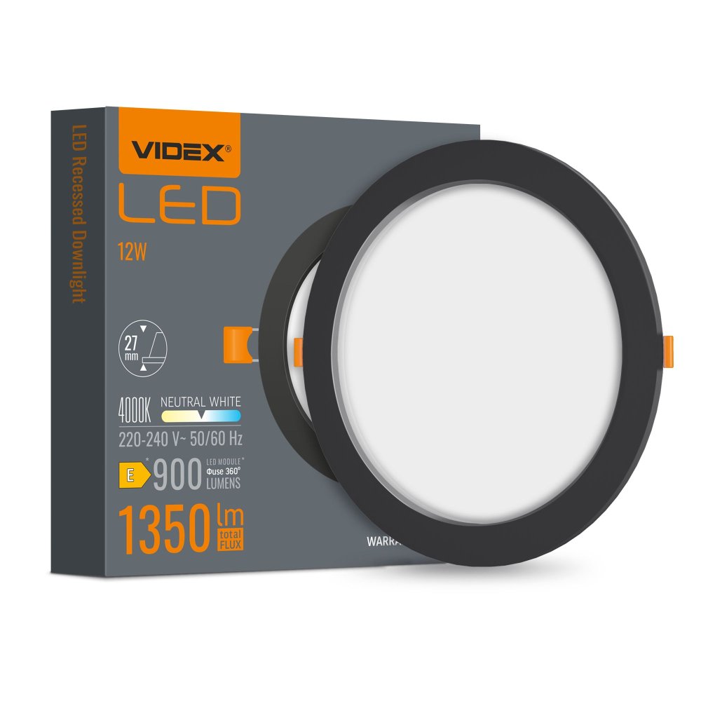 LED panel Zapustené svietidlo na zapustenú montáž 12W 1350lm 4000K Neutral Black Videx