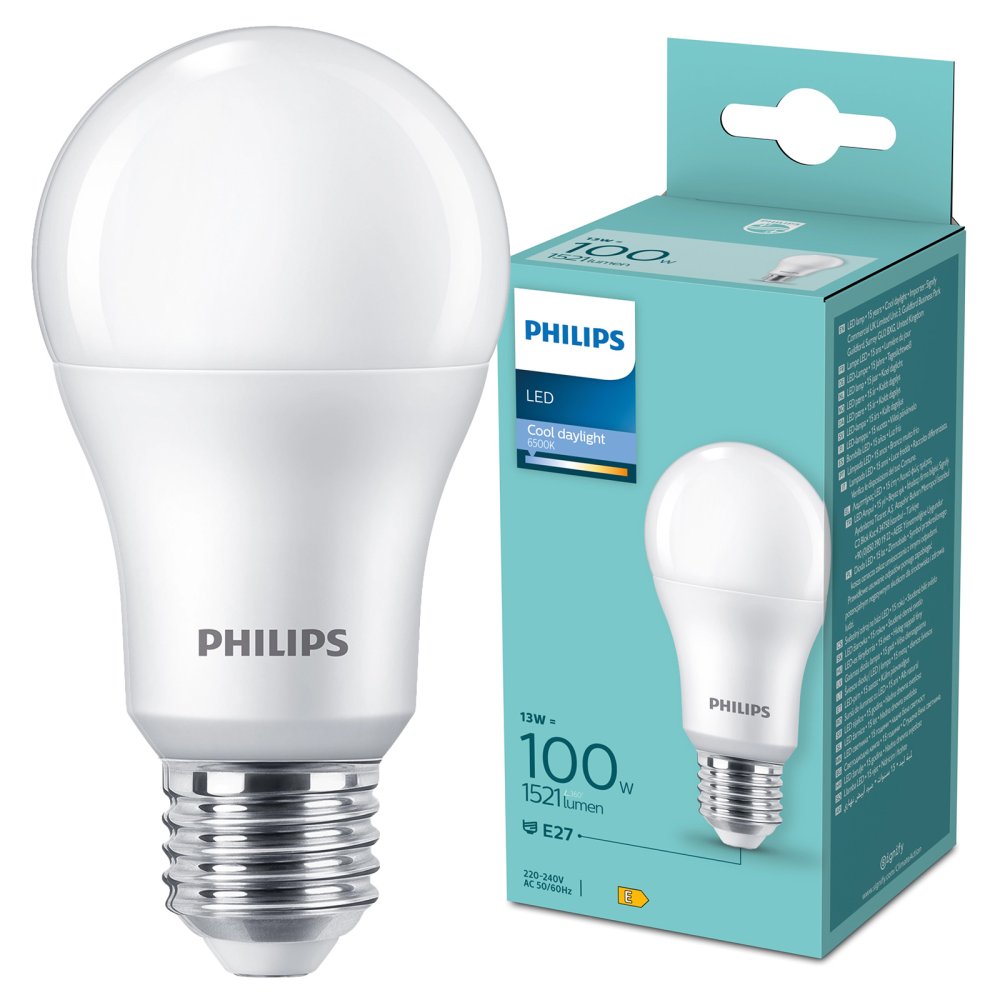 LED žiarovka E27 A60 13W = 100W 1521lm 6500K Cold 180° Essential Philips