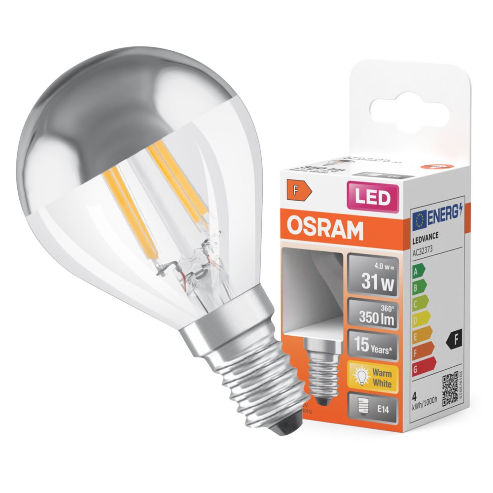LED žiarovka P45 Ball E14 4W = 31W 350lm 2700K Warm 300° Silver Retrofit Filament CLASSIC Osram