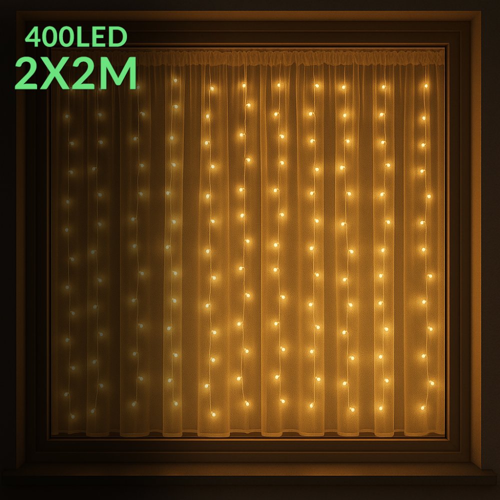 Vianočná led svetelná mikro záclona vonkajšia - záves - 400led - 2x2m teplá biela