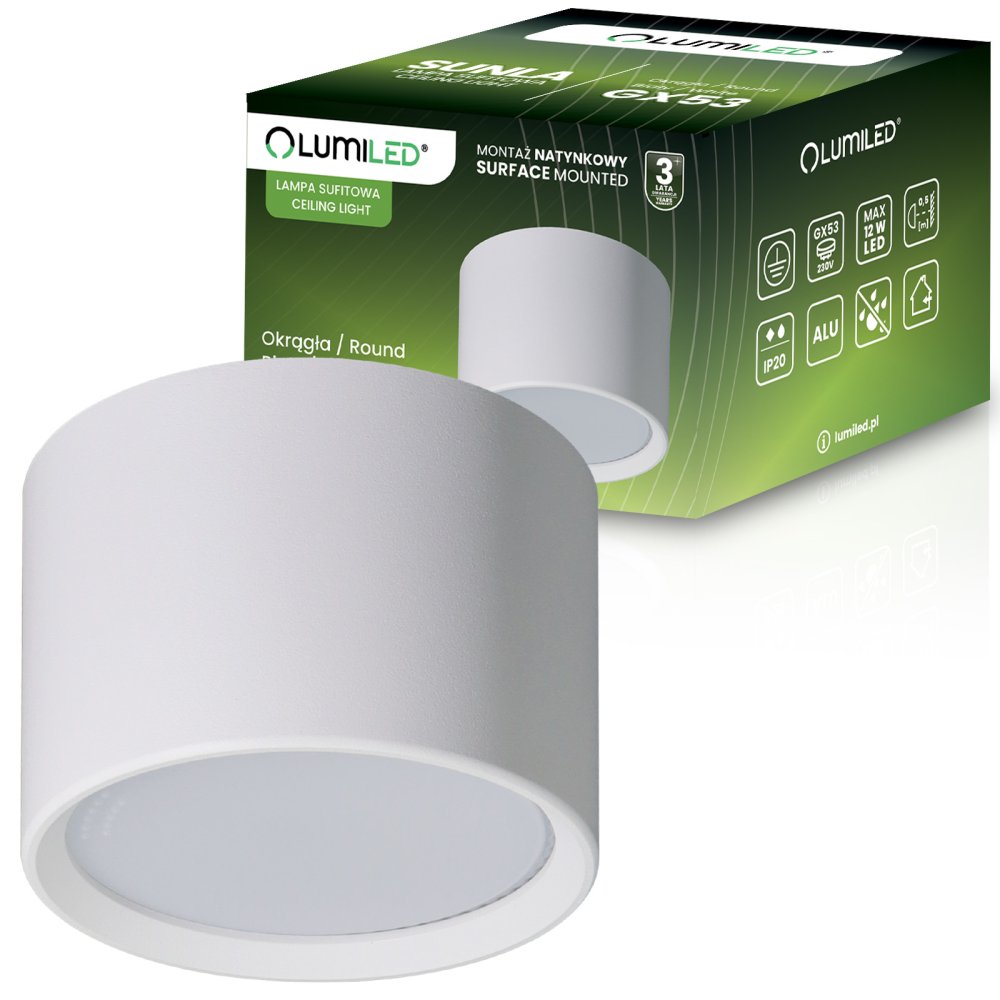 Nástenné svietidlo halogénové prisadené SUNLA rúrka GX53 LED spot nástenné stropné valec biele LUMILED