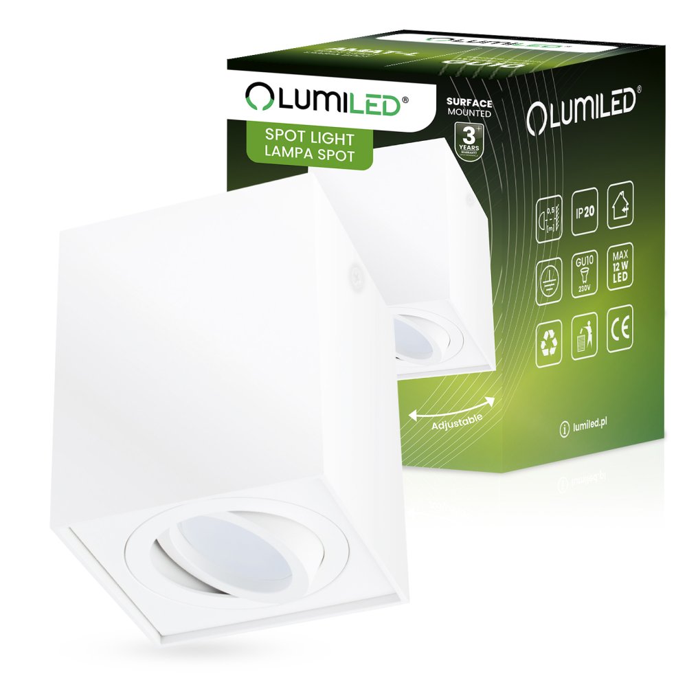 E-shop HALOGEN Spot Tube Movable AMAT-L GU10 Square White 115mm LUMILED pre povrchovú montáž