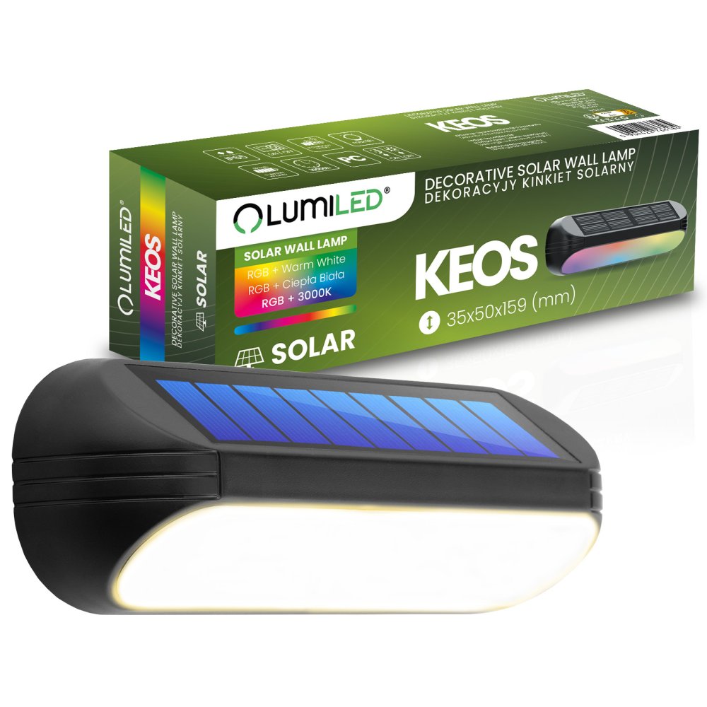 E-shop Solárna záhradná lampa LED nástenná lampa 3000K + RGB KEOS LUMILED