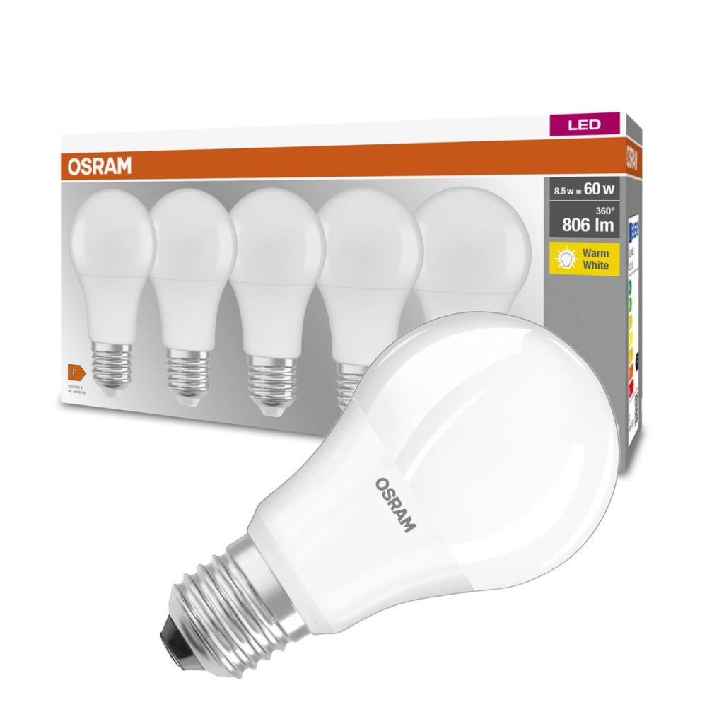 5PAK LED žiarovka E27 A60 8,5W = 60W 806lm 2700K Warm 300° OSRAM Base
