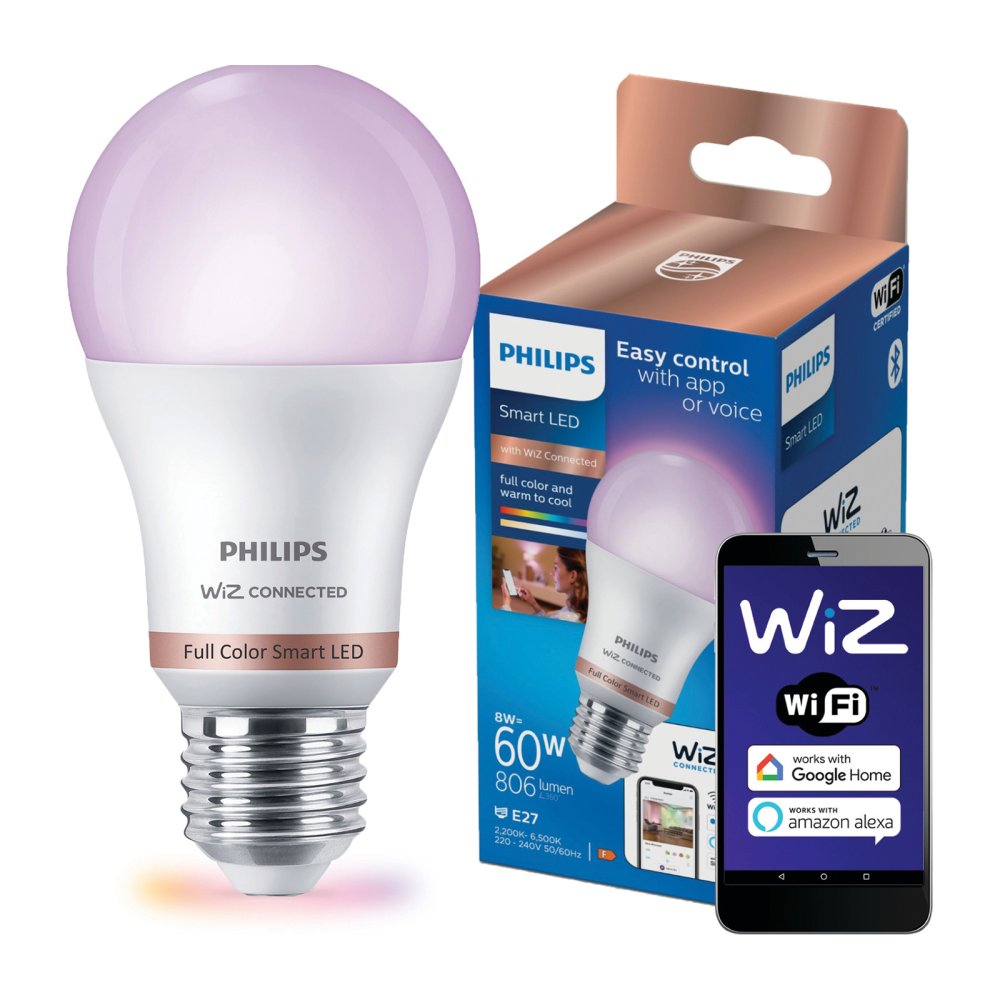 LED žiarovka E27 A60 8,5W = 60W 806lm 2200-6500K RGB + TW Smart SMART WiFi Bluetooth App WiZ Philips