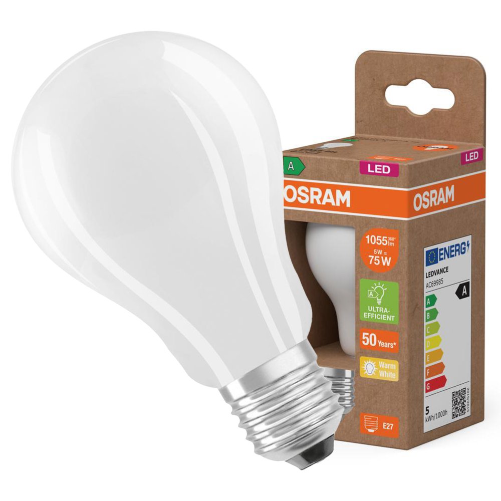 LED žiarovka A60 E27 5W = 75W 1055lm 2700K Warm 300° Filament CLASSIC ENERGETICKÁ ÚSPORNOSŤ Osram