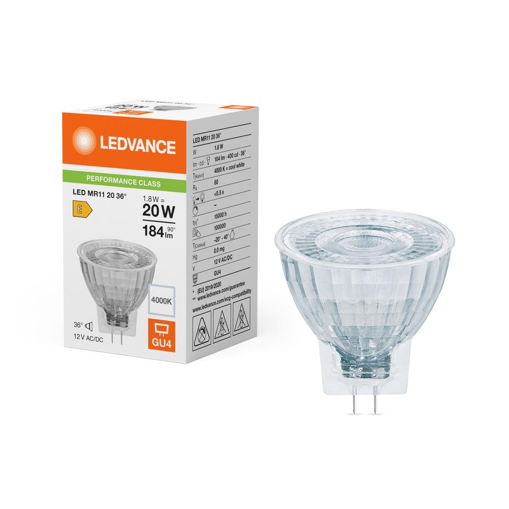 LED reflektorová žiarovka GU4 MR11 1,8W = 20W 184lm 4000K Neutral 36° 12V Ledvance
