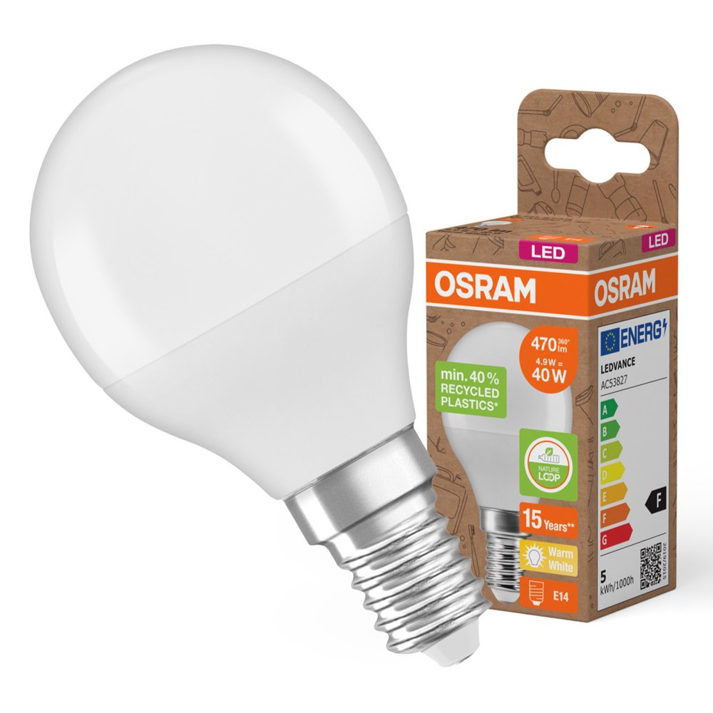 LED žiarovka P45 Ball E14 4,9W = 40W 470lm 2700K Warm 200° PCR LAMPS Osram