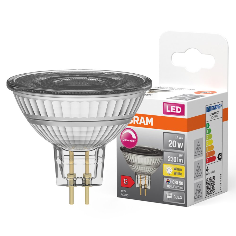 LED žiarovka MR16 Reflektor GU5.3 3,4W = 20W 230lm 2700K Teplý CRI90 12V 36° Stmievateľná SUPERSTAR Osram
