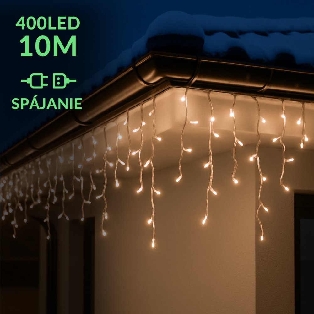 Vianočná led svetelná záclona na spájanie vonkajšia - 400led - 10m teplá biela