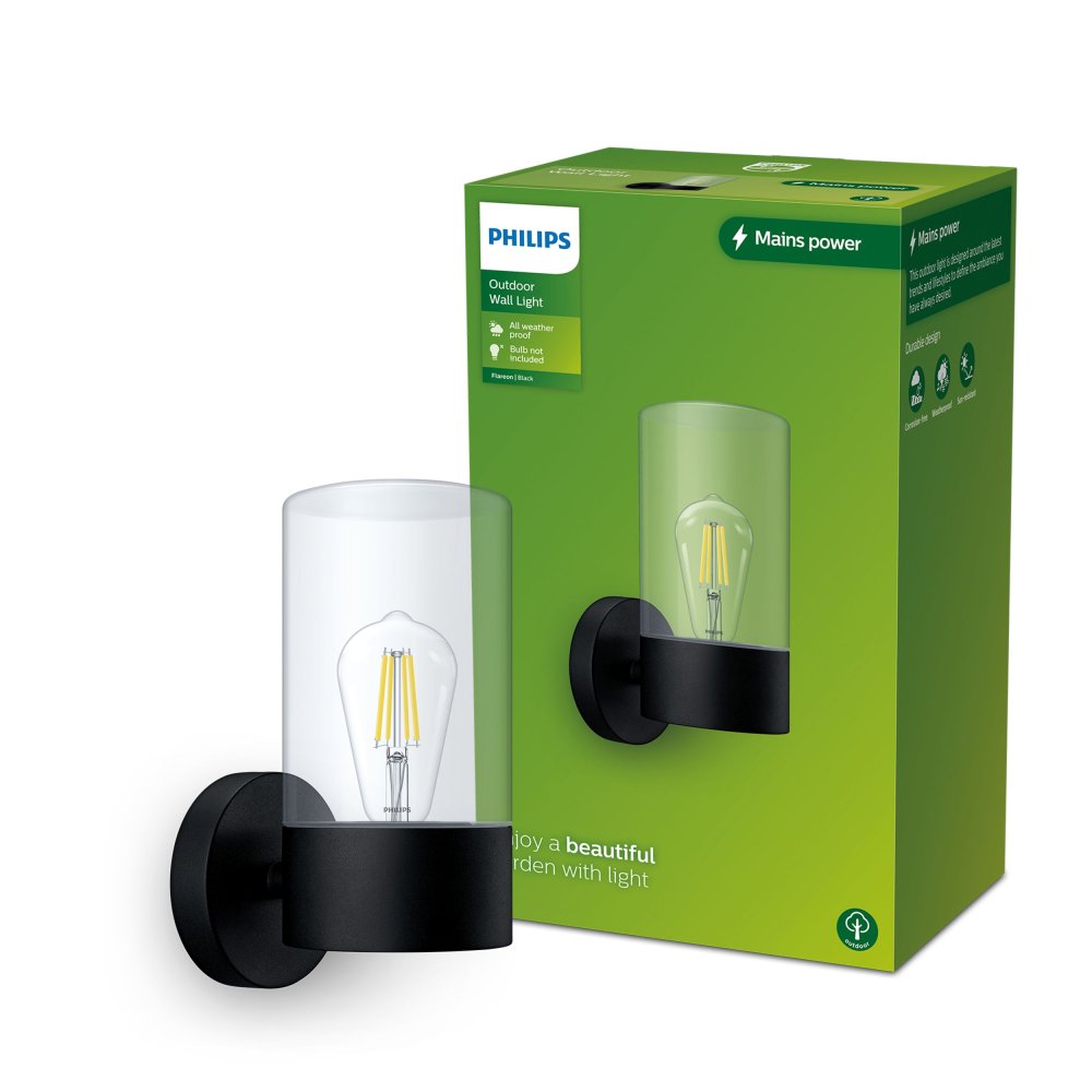 Vonkajšie nástenné svietidlo E27 Black Flareon Philips