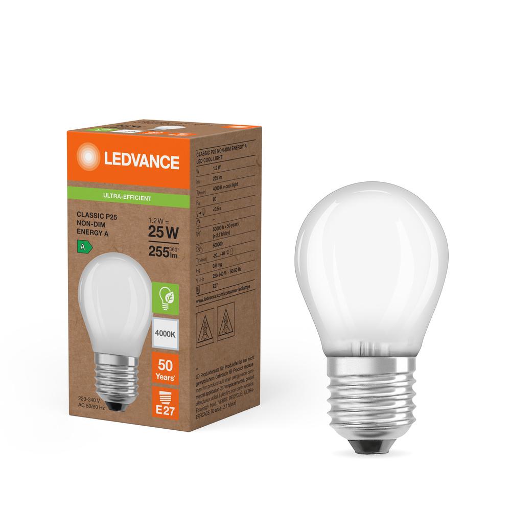 LED žiarovka Ball E27 P45 1,2W = 25W 255lm 4000K Neutral 330° Ledvance