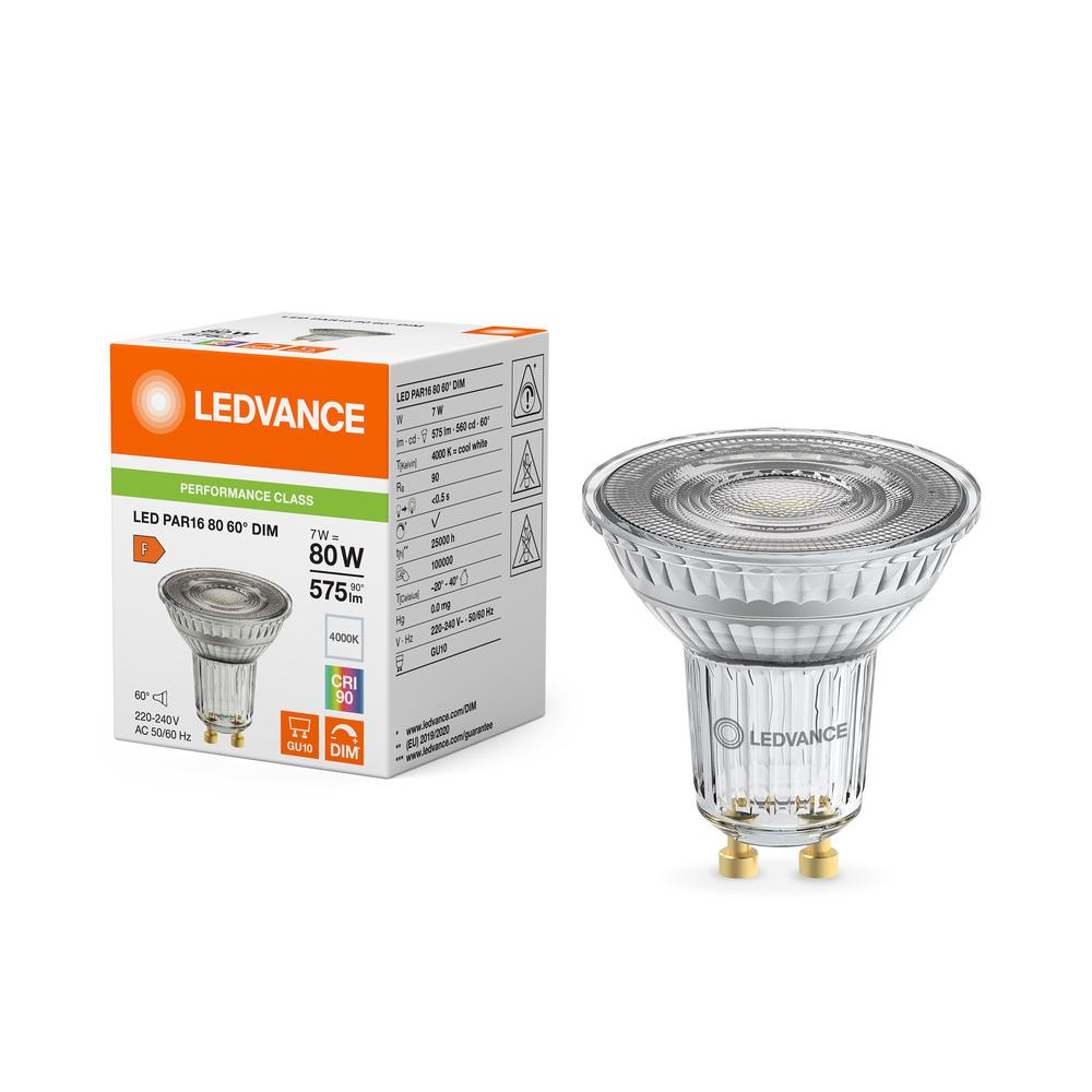 LED reflektorová žiarovka GU10 PAR16 7W = 80W 575lm 4000K Neutrálna 60° CRI90 Stmievateľná Ledvance