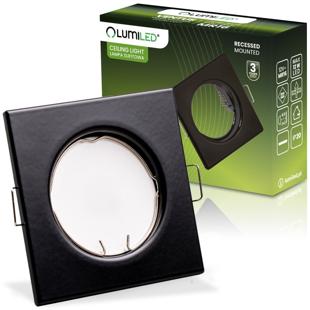 E-shop Svietidlo HALOGEN na zapustenú montáž Pevné štvorcové svietidlo PAVO Black Sheet MR16 GU10