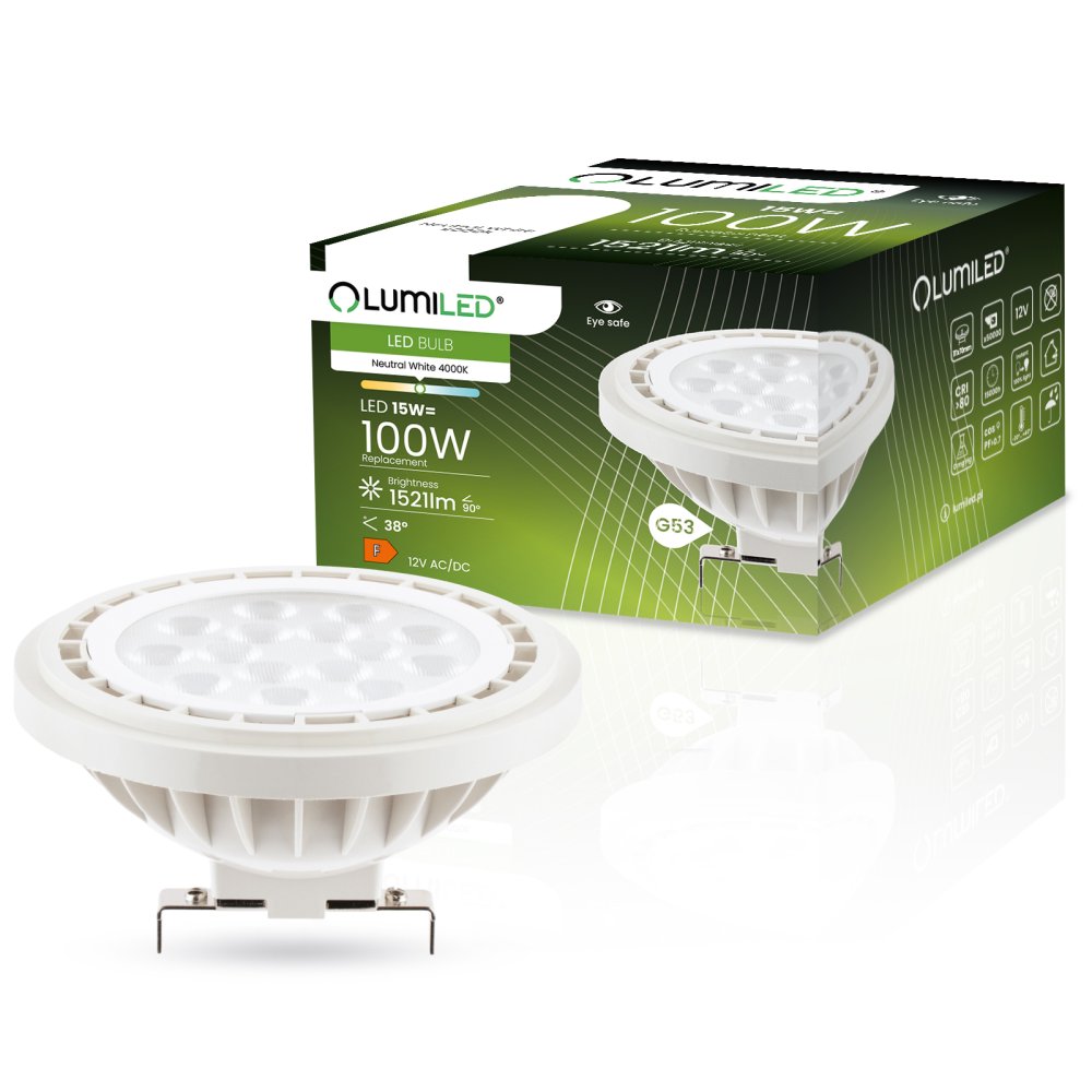 E-shop LED žiarovka G53 AR111 15W = 100W 1521lm 4000K Neutrálna 38° 12V LUMILED