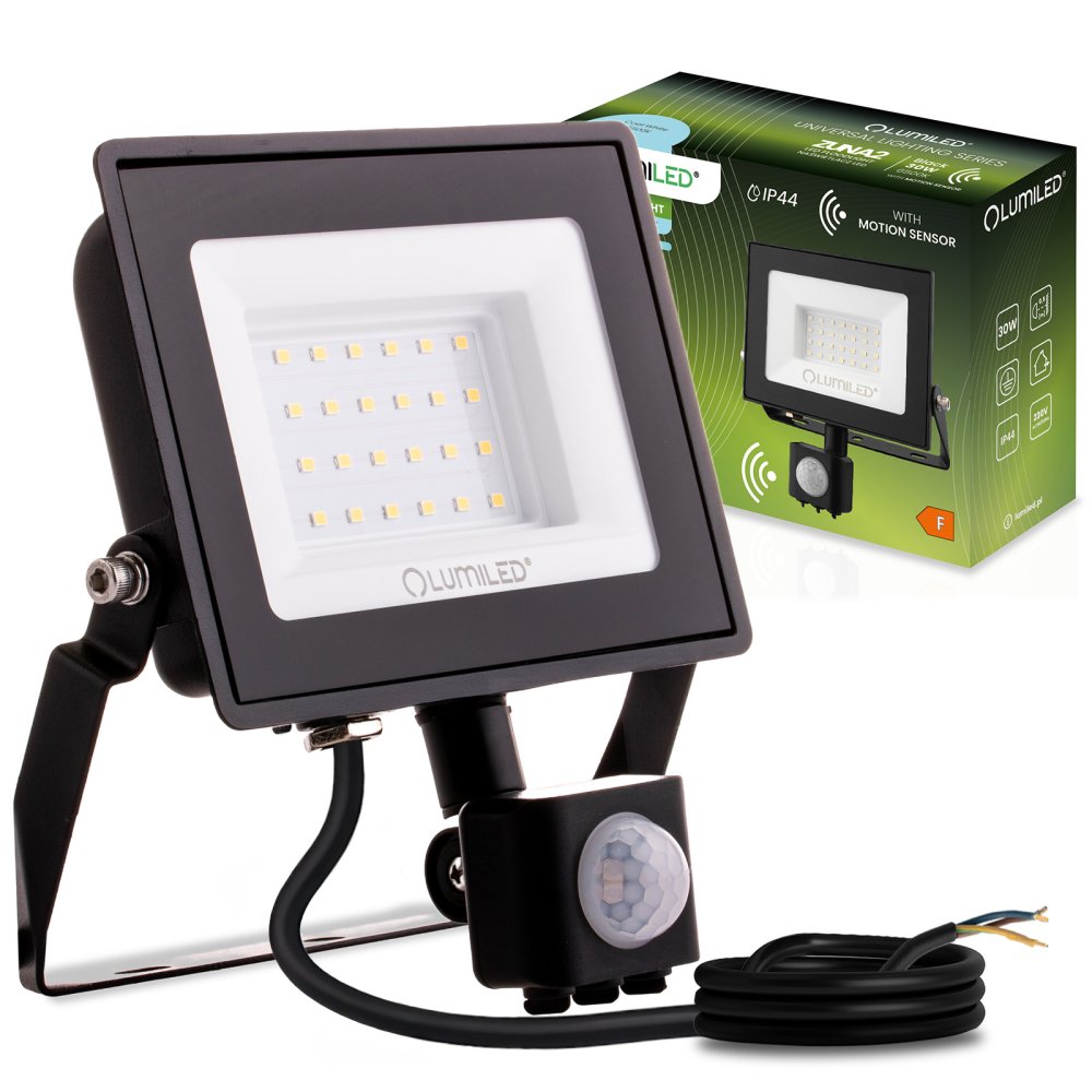 E-shop LED reflektor ZUNA2 30W 2700lm 6500K IP44 Black Senzor pohybu LUMILED