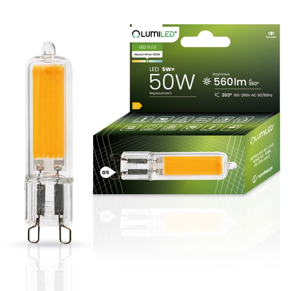LED žiarovka G9 kapsula 5W = 50W 560lm 4000K Neutral 360° COB LUMILED
