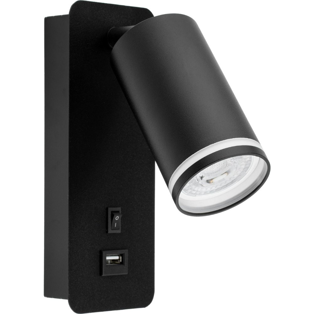 Nástenné svietidlo GU10 RING s USB a vypínačom čierne