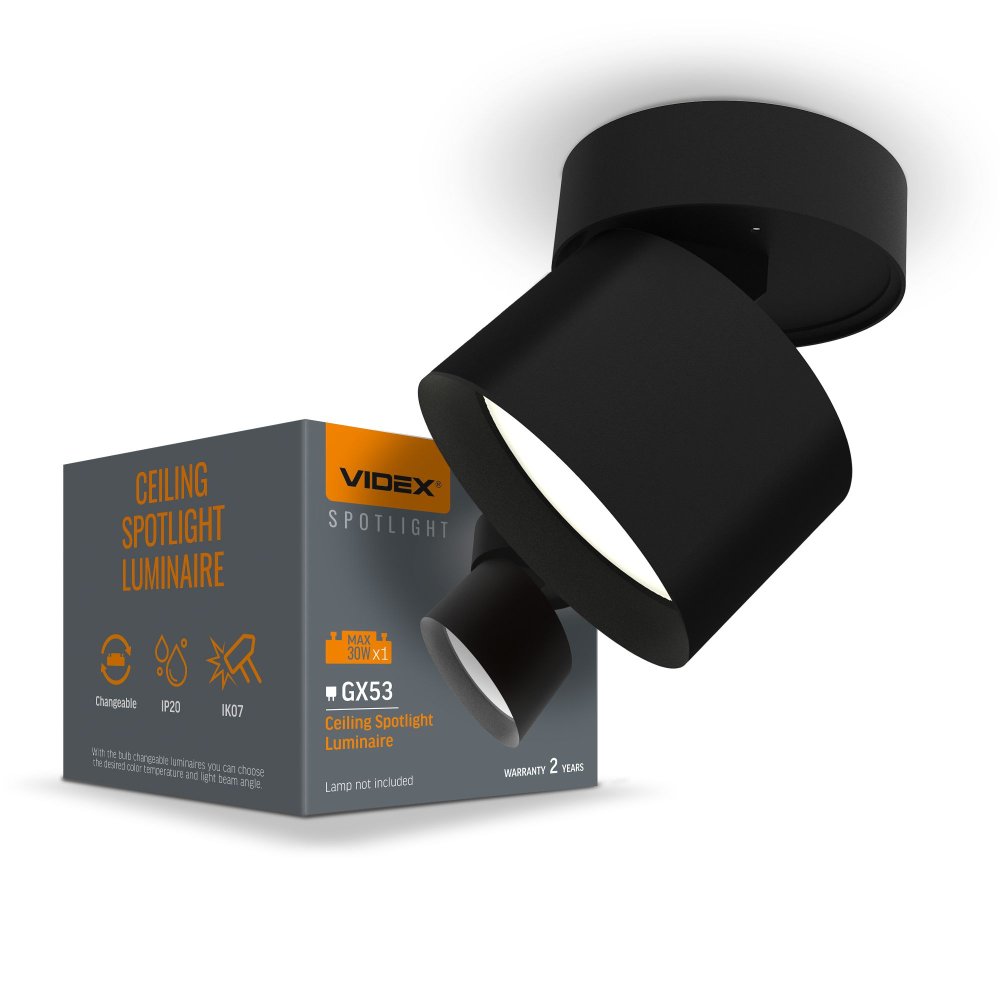 Stropné nástenné svietidlo GX53 Black Videx