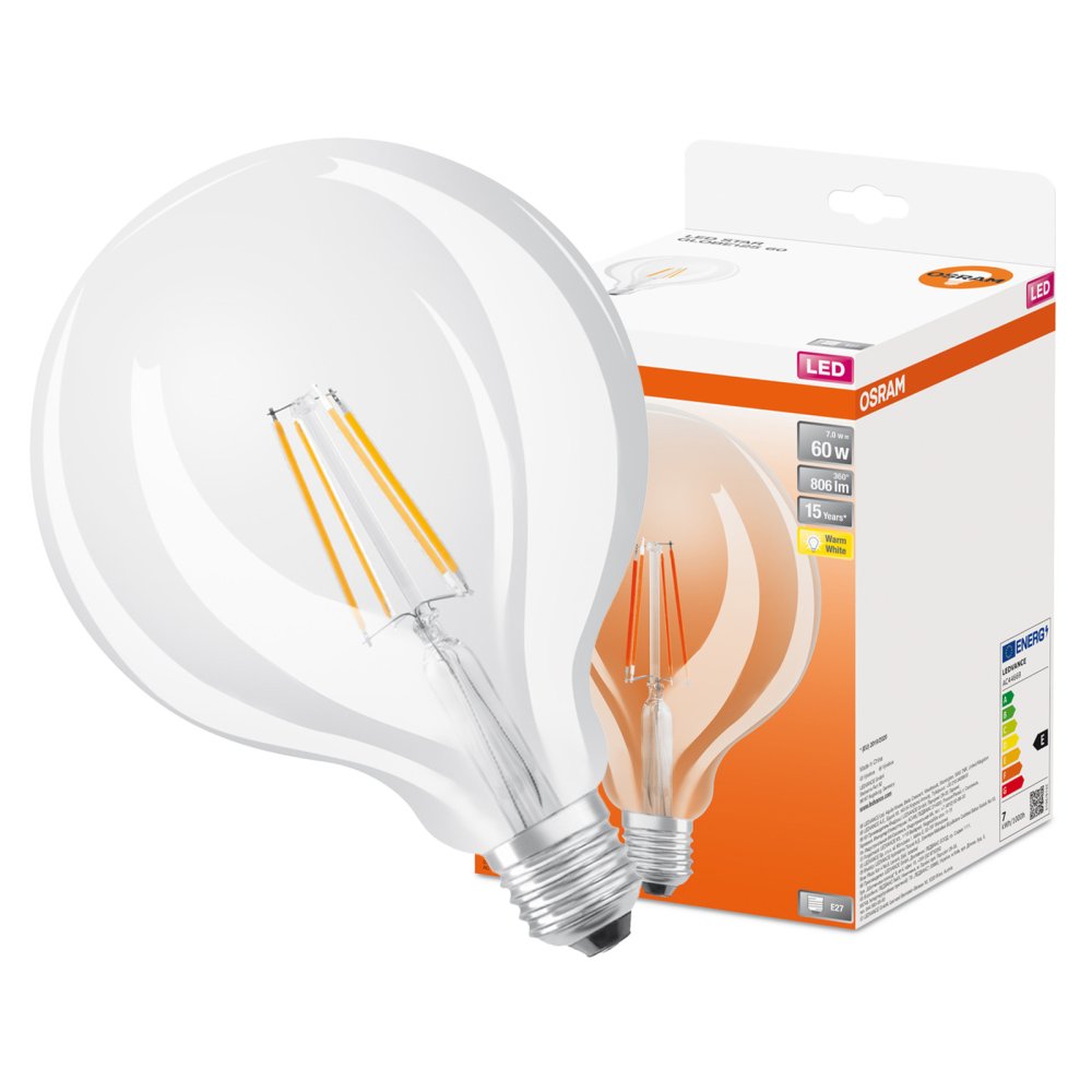 LED žiarovka G125 Sphere E27 7W = 60W 806lm 2700K Warm 300° Retrofit Filament CLASSIC Osram