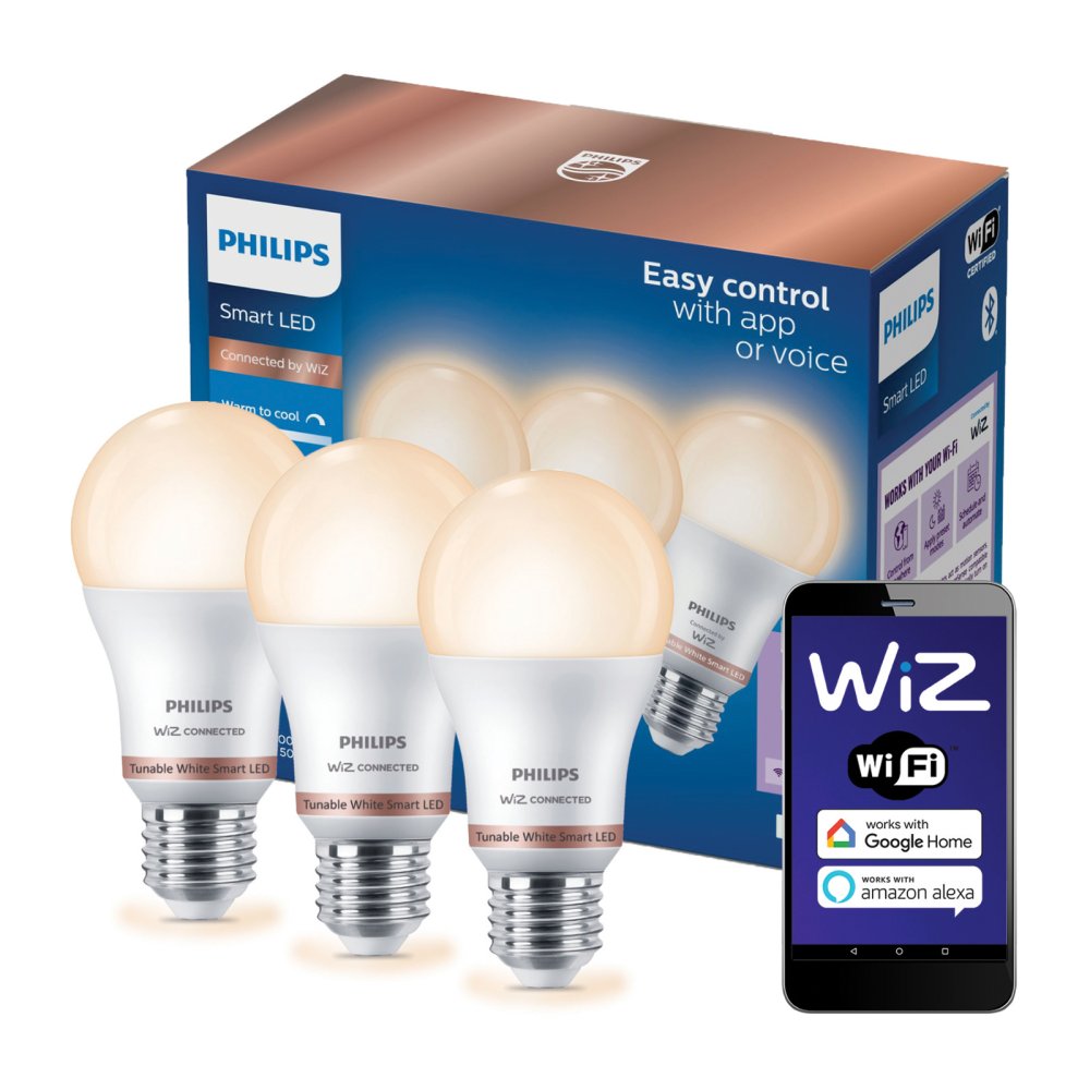 3x LED žiarovka E27 A60 8W = 60W 806lm 2700-6500K TW Smart SMART WiFi Bluetooth App WiZ Philips
