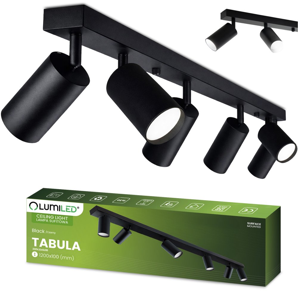 E-shop Stropné svietidlo plafón spot tuba reflektor halogénové šikmé 6x GU10 TABULA LUMILED