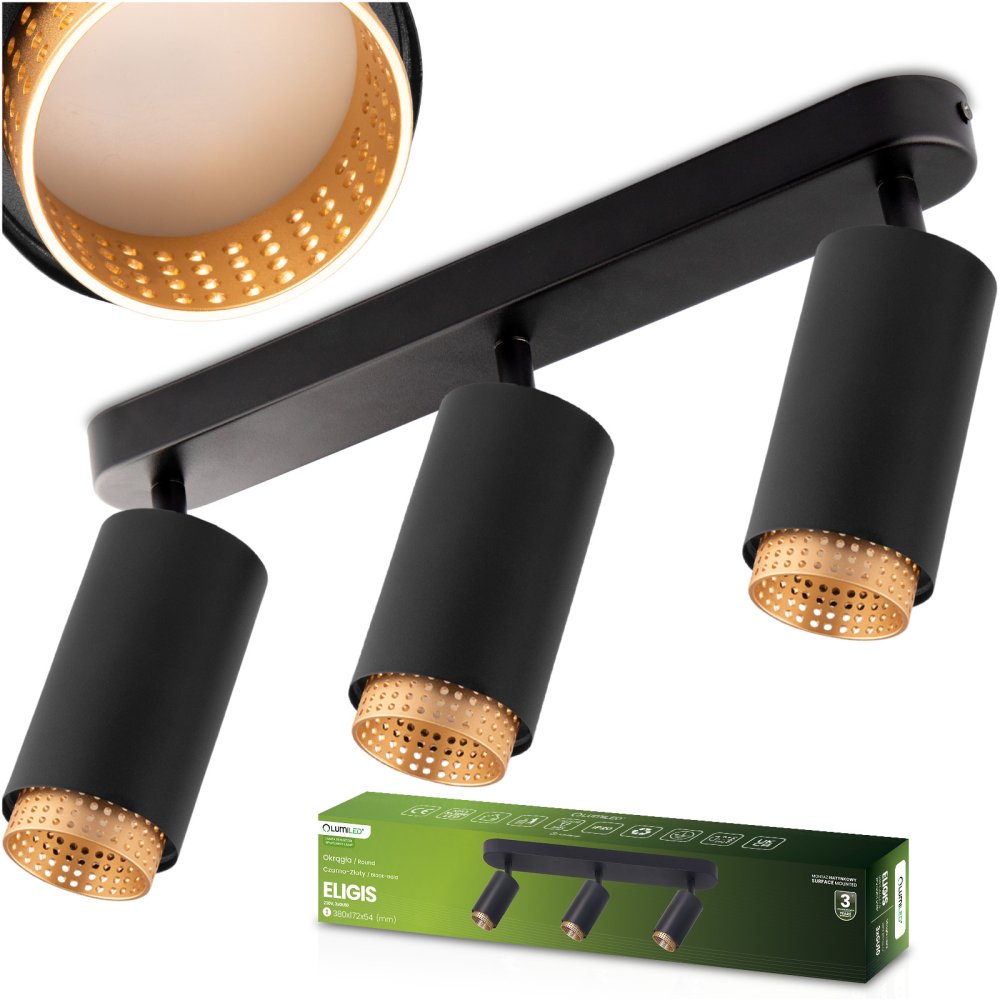 E-shop Stropná lampa reflektor LED 3x GU10 tuba spot ELIGIS čierna LUMILED