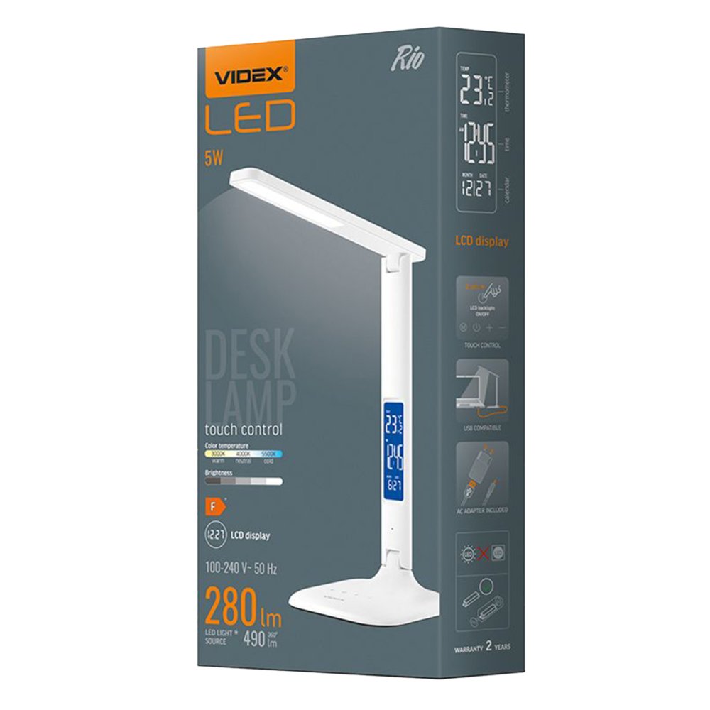 E-shop Školská stolná lampa LED 5W 3000K-5500K CCT USB stmievateľná Dotykové + kalendárne hodiny