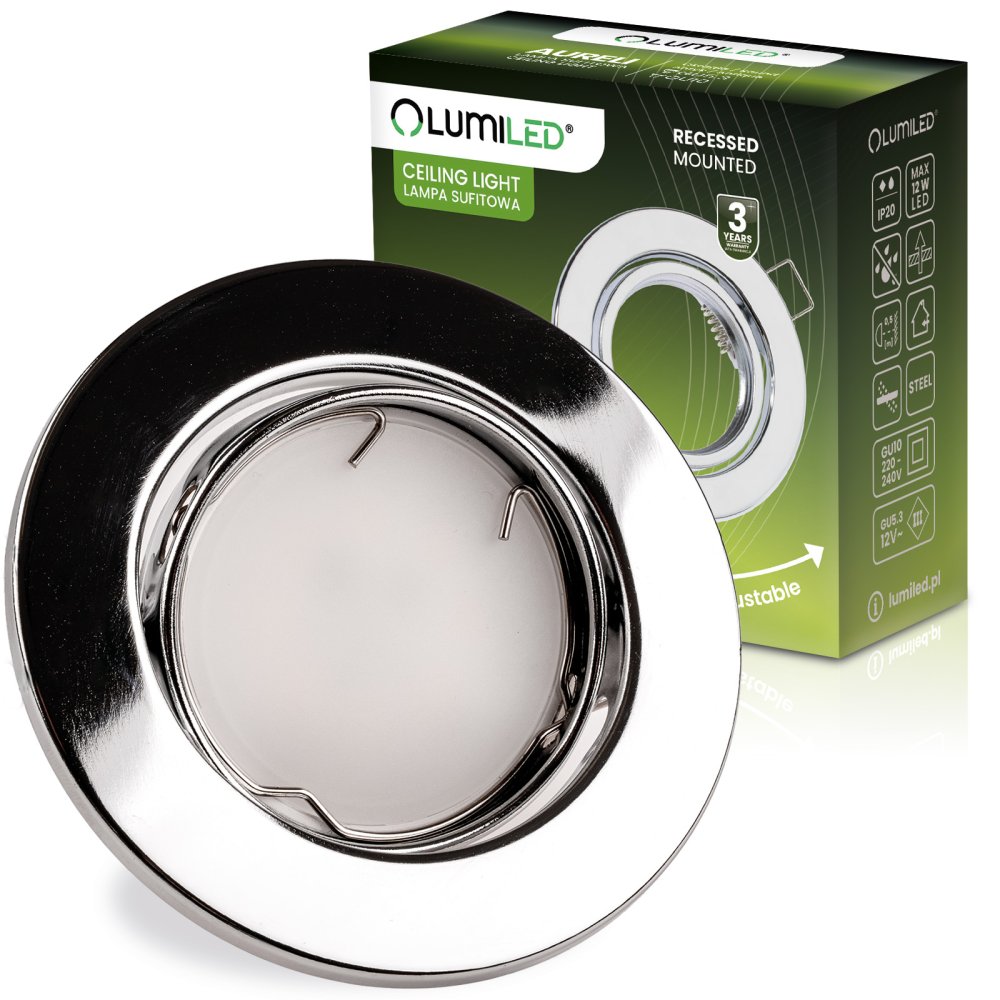 E-shop Svietidlo HALOGEN na zapustenú montáž Pohyblivé okrúhle svietidlo AURELI Chrome Sheet MR16 GU10