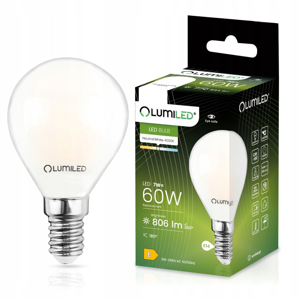 E-shop LED žiarovka P45 E14 7W = 60W 770lm 4000lm Neutrálne 360° vlákno Milk LUMILED
