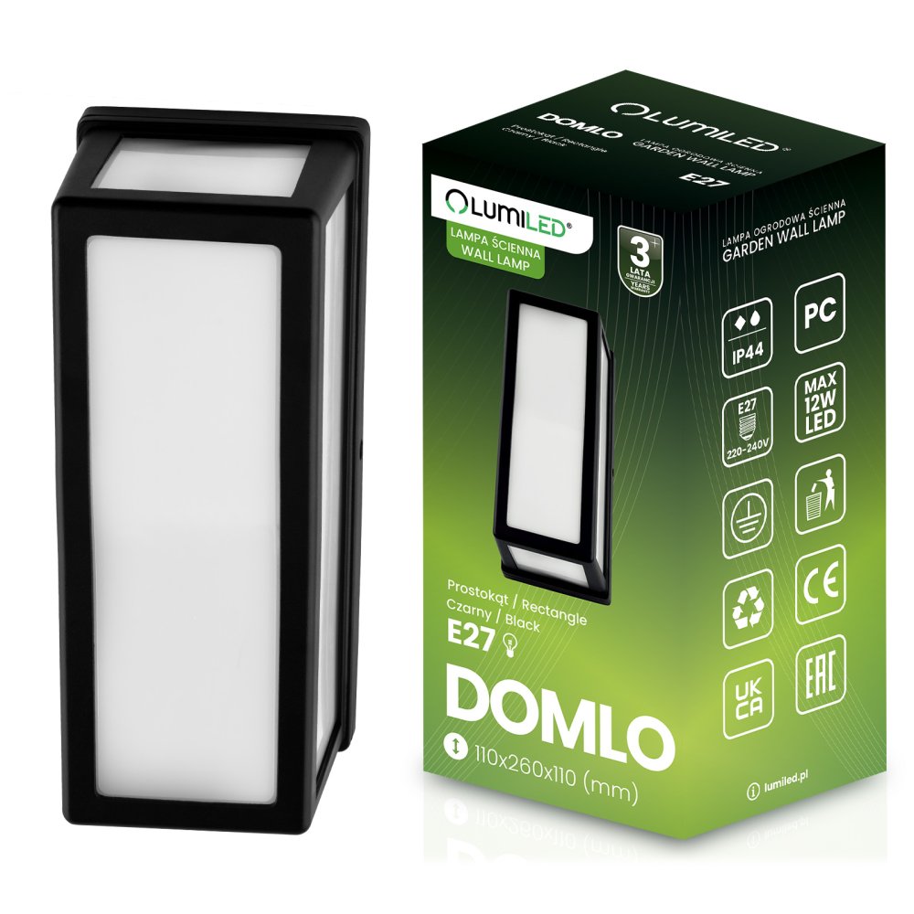 E-shop Záhradná lampa E27 Obdĺžniková nástenná lampa DOMLO LUMILED