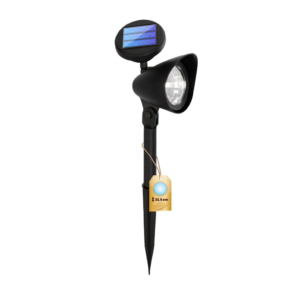 Záhradná lampa LED so solárnym pohonom Čierny smerový reflektor 6500K IP44