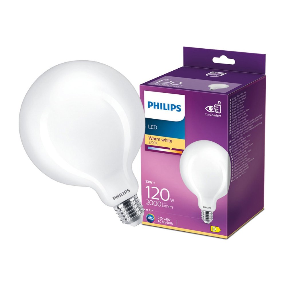 LED žiarovka E27 G120 13W = 120W 2000lm 2700K Warm PHILIPS
