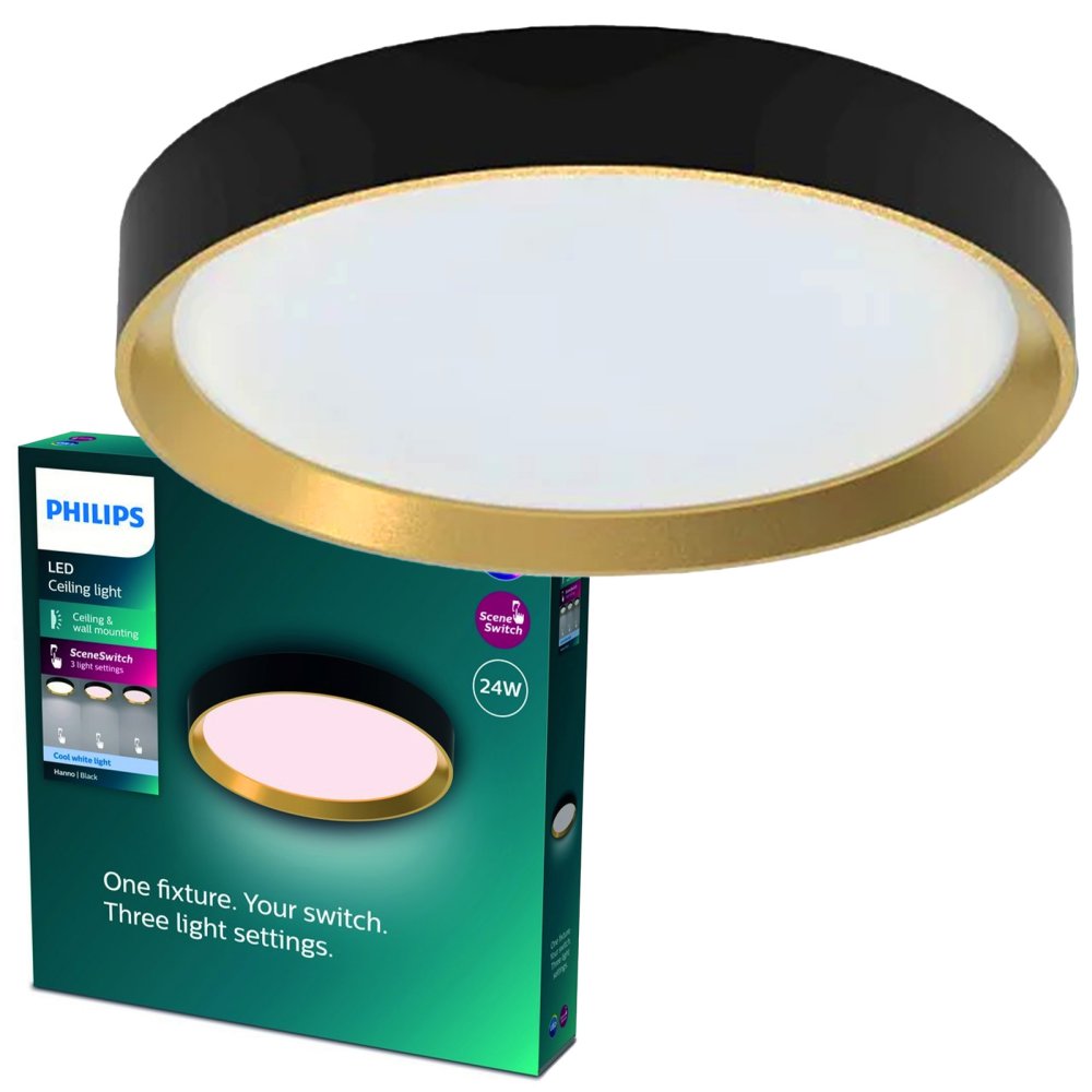 LED stropné svietidlo 24W 2800lm 4000K SceneSwitch Black|Gold Hanno Philips