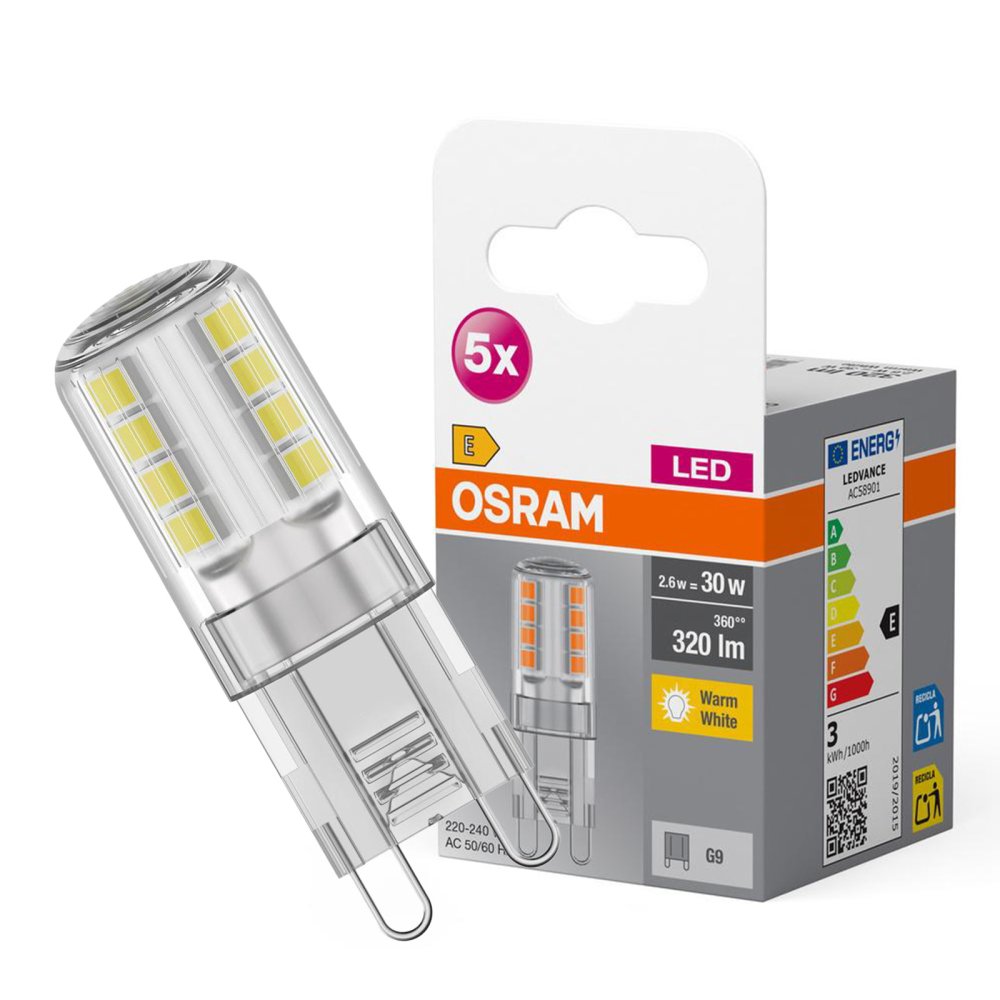 5x LED žiarovka G9 2,6W = 30W 320lm 2700K Warm 300° BASE Osram