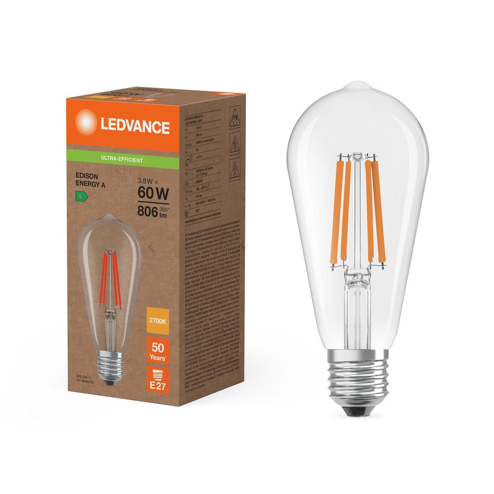 LED Edison E27 ST64 3,8W = 60W 806lm 2700K Teplá 300° žiarovka Ledvance