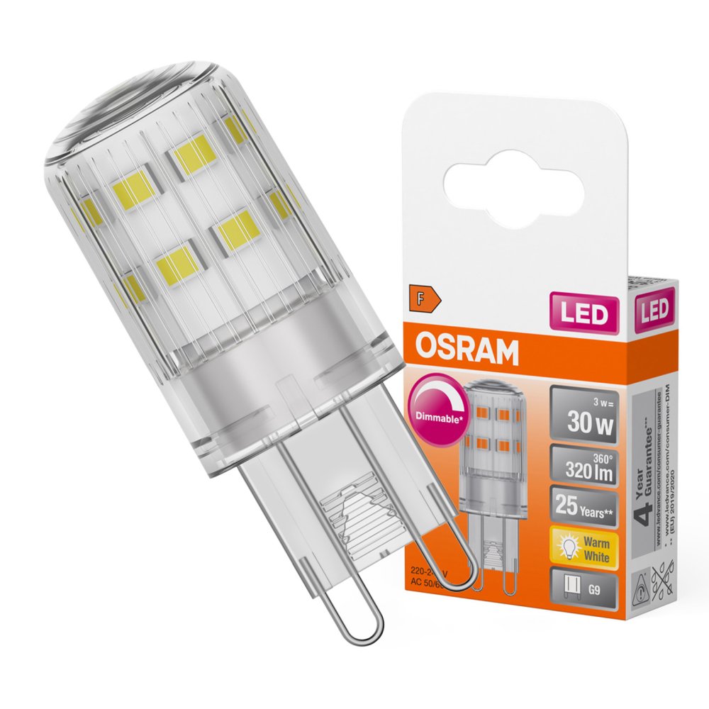 LED žiarovka s päticou G9 3W = 30W 320lm 2700K Warm 300° Dimmable LED PIN Osram