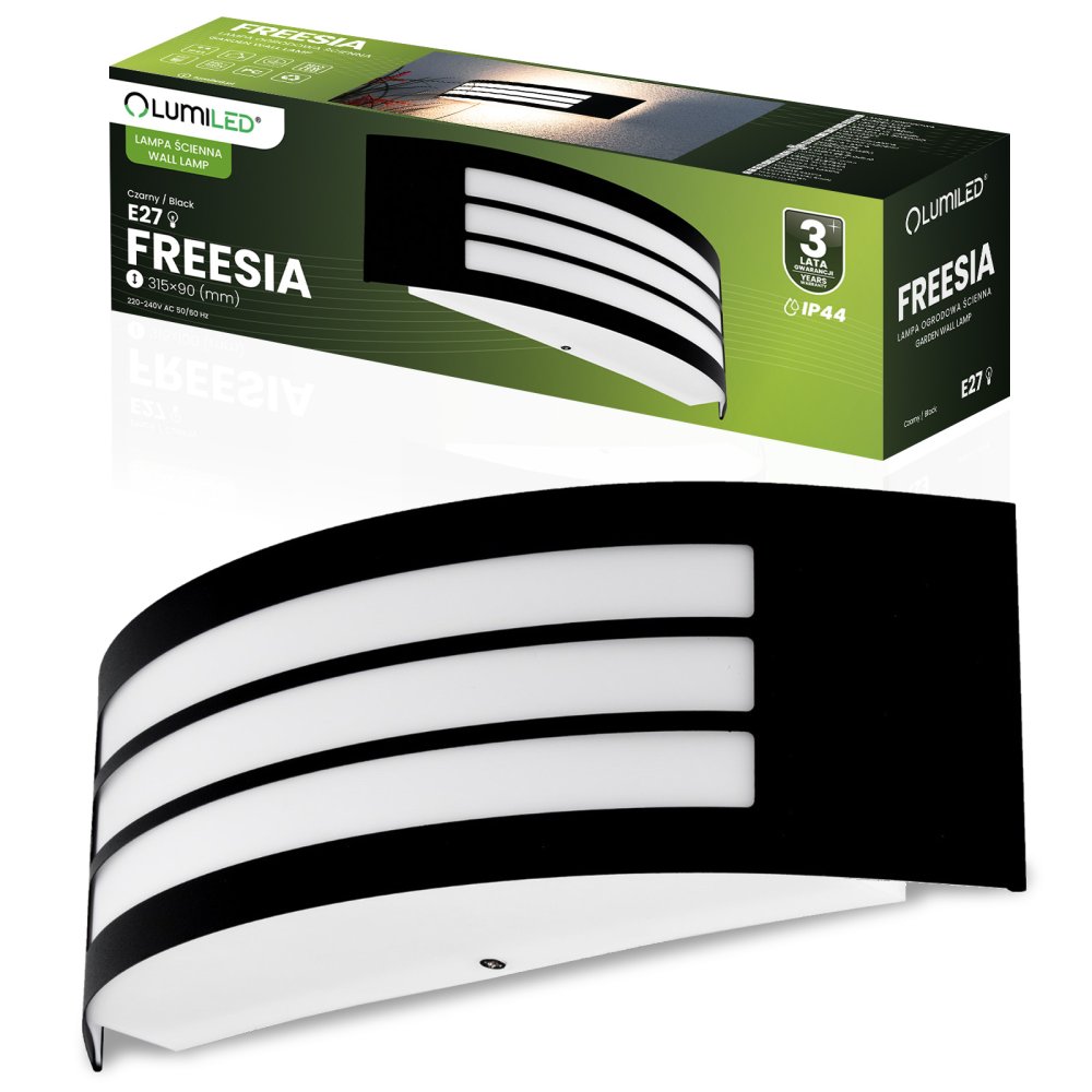 Vonkajšie nástenné svietidlo záhradné fasádne E27 čierna IP44 FREESIA LUMILED