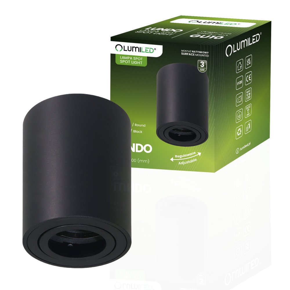 E-shop Nadomietkové halogénové bodové svietidlo tuba pohyblivé LUNDO GU10 LUMILED okrúhle čierne 80mm