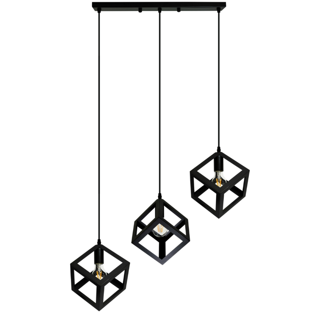 E-shop Závesná stropná dekoratívna lampa 3x E27 čierna Loft Sanico Goldlux