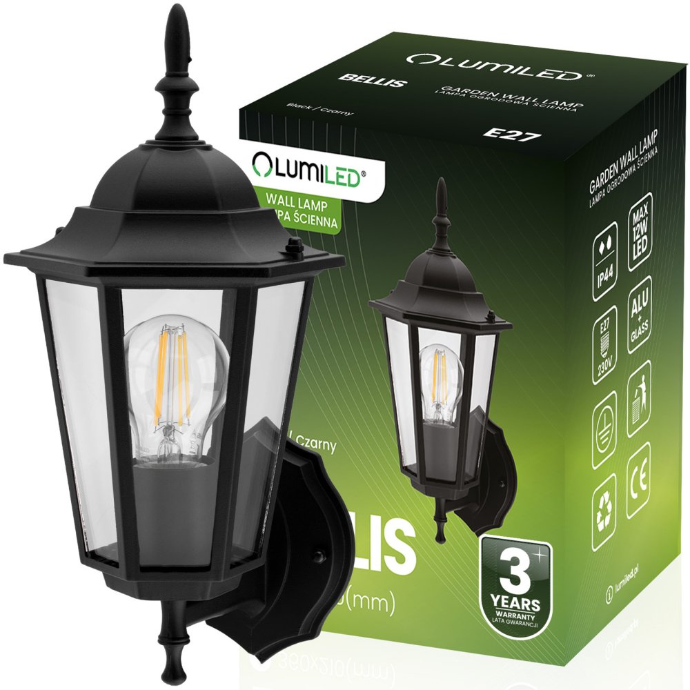 Vonkajšie svietidlo E27 Záhradná nástenná lampa pre UPPER Black BELLIS LUMILED