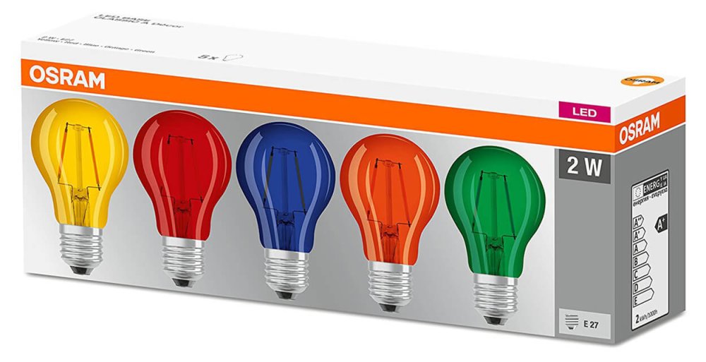 5PAK LED žiarovka E27 A60 2W 235lm 2700K Warm 300° Filament OSRAM Star Mix Colours