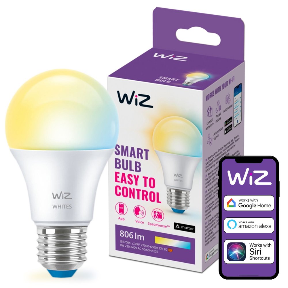 LED žiarovka E27 A60 8W = 60W 806lm 2700-6500K TW Smart SMART WiFi Bluetooth App WiZ