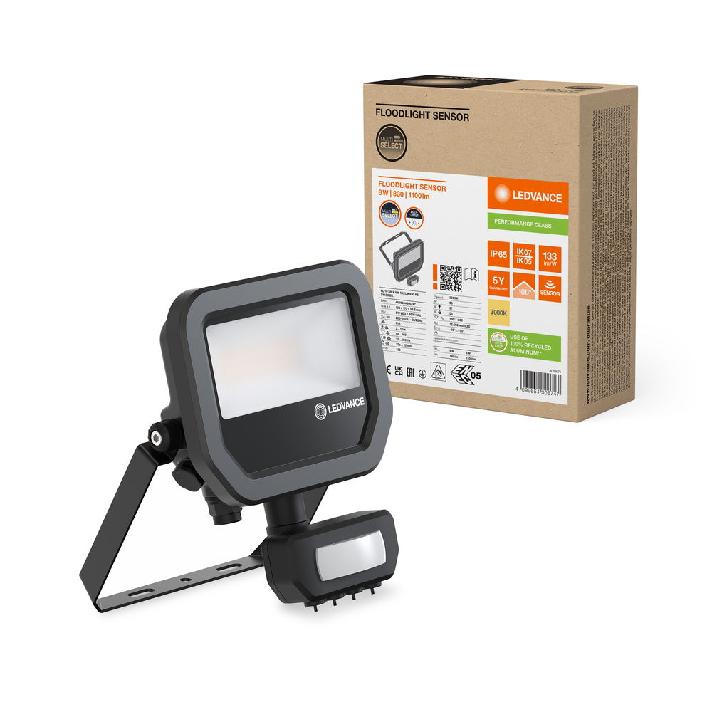 LED reflektor Vonkajší reflektor 10W 1100lm 3000K IP65 čierny so senzorom pohybu a súmraku Reflektor Ledvance
