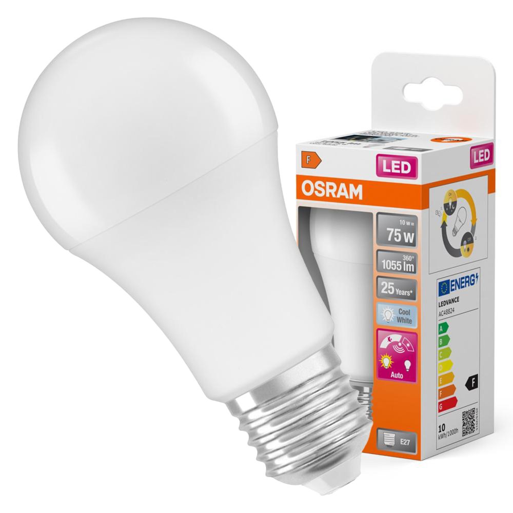 LED žiarovka A60 E27 10W = 75W 1055lm 4000lm Neutrálna 200° so súmrakovým senzorom Classic Osram