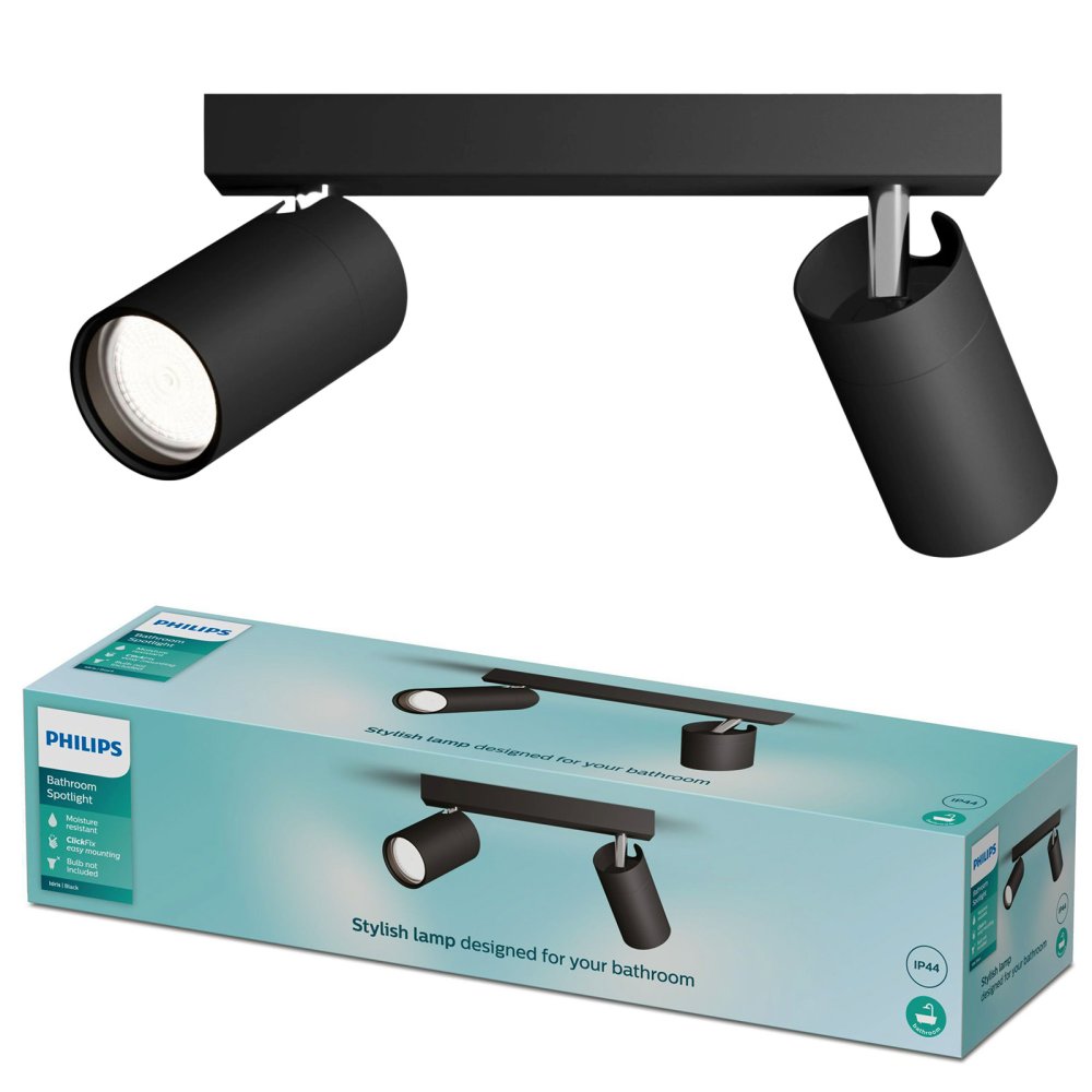 Reflektorové stropné svietidlo 2x GU10 IP44 čierne Kosipo Philips