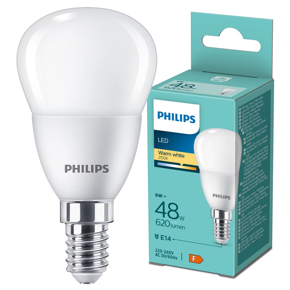 LED žiarovka E14 Ball P45 6W = 48W 620lm 2700K Warm Essential Philips