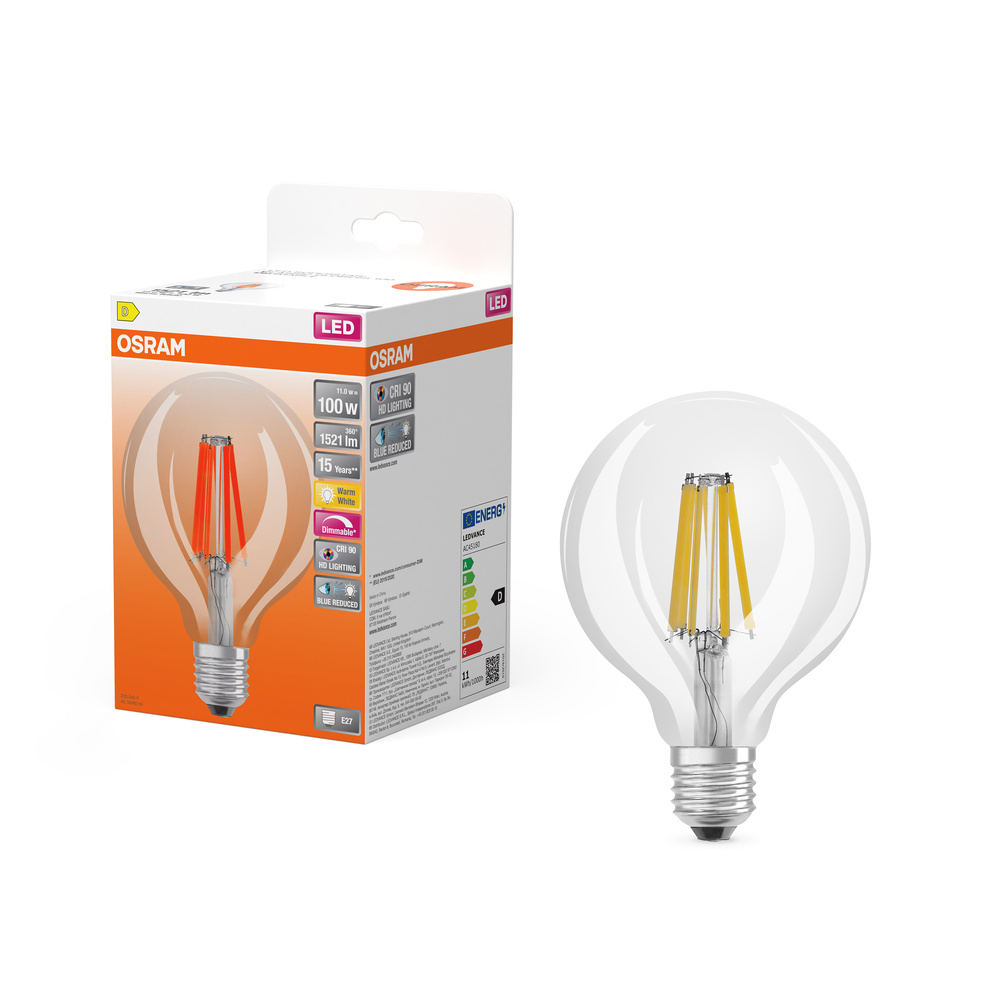 LED žiarovka G95 Sphere E27 11W = 100W 1521lm 2700K Warm CRI90 300° Stmievateľné vlákno SUPERSTAR PLUS CLASSIC Osram
